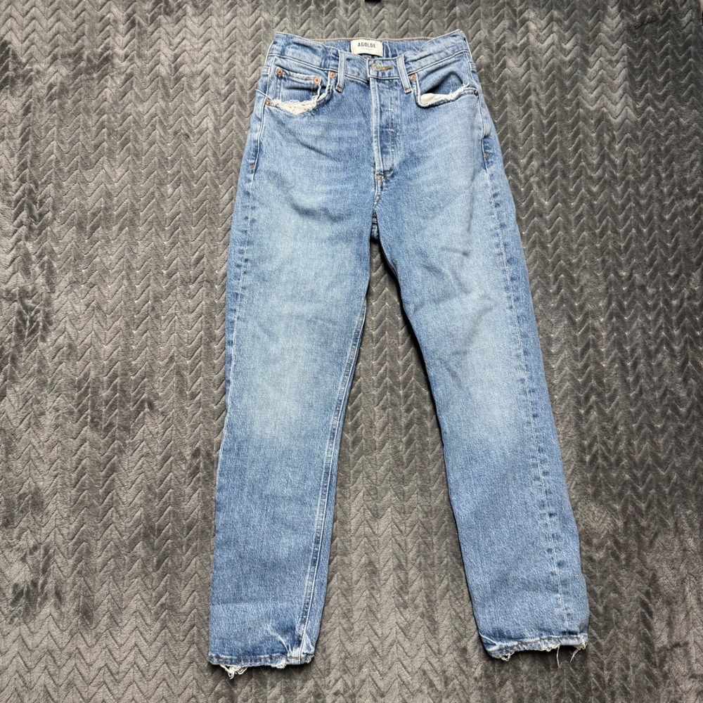 AGOLDE Riley Crop Jeans 24 Blue Good Distressed High Rise Straight Leg (2110)